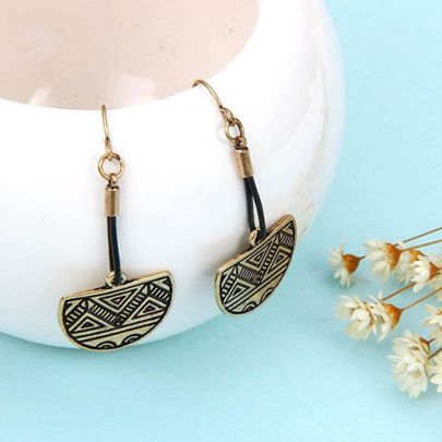 Gold Retro Ethnic Leather Earring