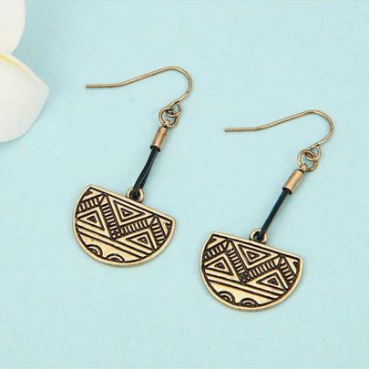 Gold Retro Ethnic Leather Earring
