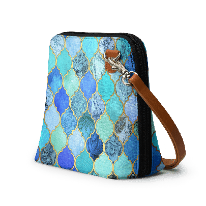 Aqua Blue Gold Moroccan - Trapeze Crossbody Bag