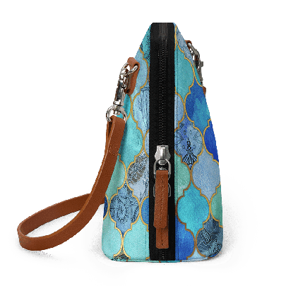 Aqua Blue Gold Moroccan - Trapeze Crossbody Bag