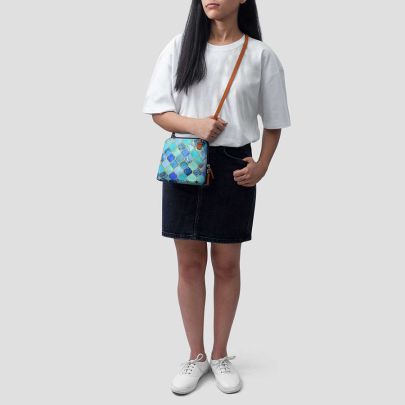 Aqua Blue Gold Moroccan - Trapeze Crossbody Bag