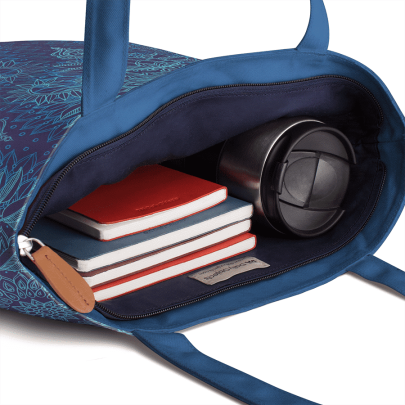 Aqua Cobalt Blue Doodle Pattern Basic Tote Bag