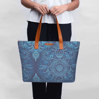 Aqua Cobalt Blue Doodle Pattern Fatty Tote Bag