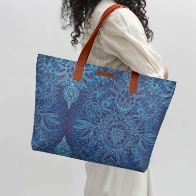 Aqua Cobalt Blue Doodle Pattern Fatty Tote Bag