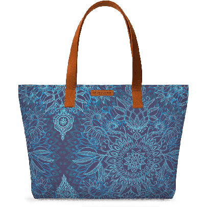 Aqua Cobalt Blue Doodle Pattern Fatty Tote Bag