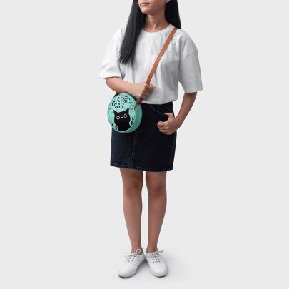 Black Cat On Green - Orbis Crossbody Bag