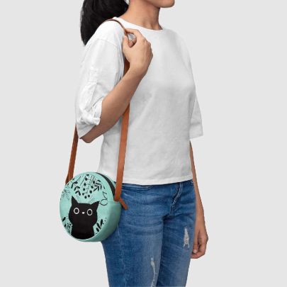 Black Cat On Green - Orbis Crossbody Bag