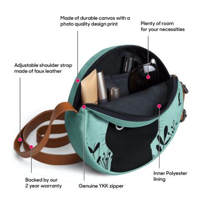 Black Cat On Green - Orbis Crossbody Bag