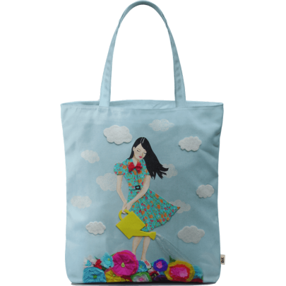 Girl In Flowerland Basic Tote Bag