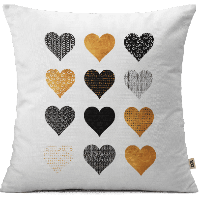 Gold Hearts Cushion Cover