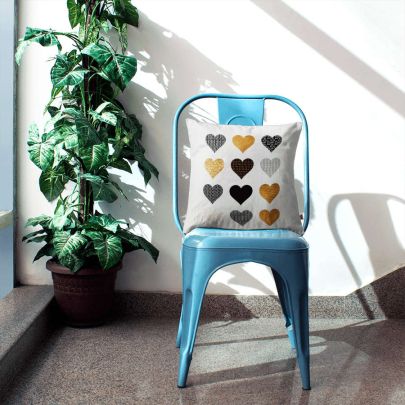 Gold Hearts Cushion Cover