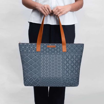 Indigo Sashiko Six Fatty Tote Bag