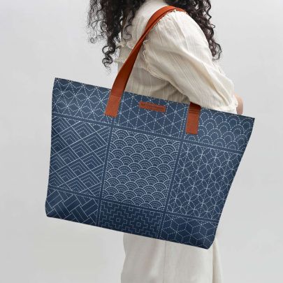Indigo Sashiko Six Fatty Tote Bag
