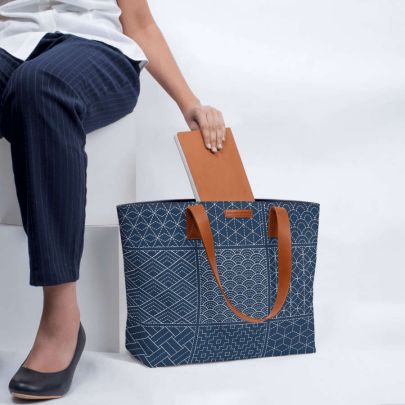 Indigo Sashiko Six Fatty Tote Bag
