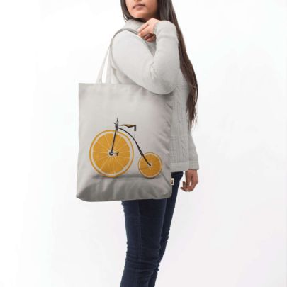 Penny Farthing Orange Wheels Basic Tote Bag