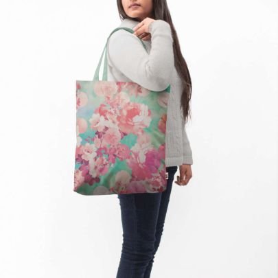 Romantic Pink Retro Floral Basic Tote Bag