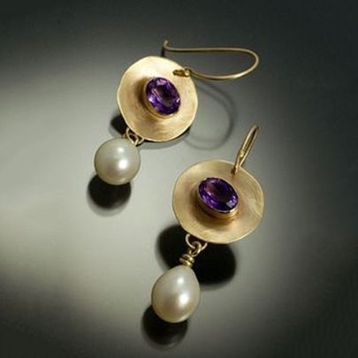 Pearl Purple Stone Disc Pendant Earring