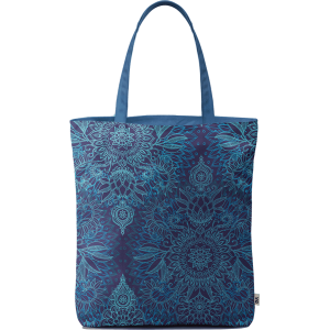 Aqua Cobalt Blue Doodle Pattern Basic Tote Bag